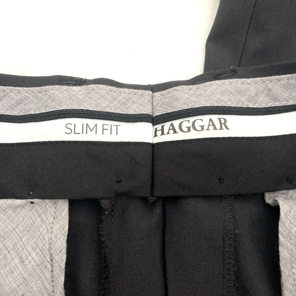 Haggar Dress Pants Premium Stretch Slim Fit Black 34x30 Neutral Career - Picture 3 of 4